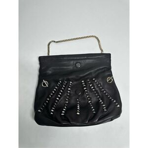 ANN TAYLOR LOFT Small Dark Brown Leather Clutch Shoulder Bag Metal Strap